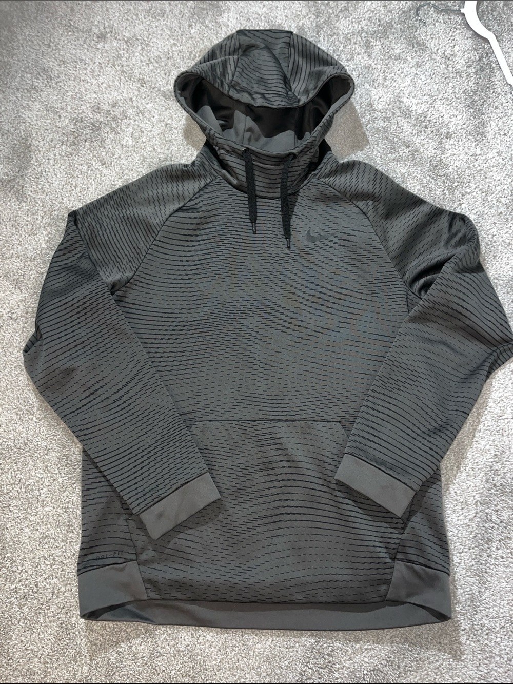 Nike Dri Fit Urban Gray Black Pattern High Neck hooded hoodie sweatshirt L mens